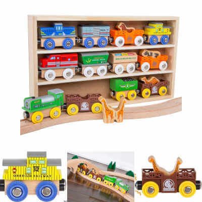 Engines & Train Cars Collection with Animals, Farm Safari Zoo, 18pcs