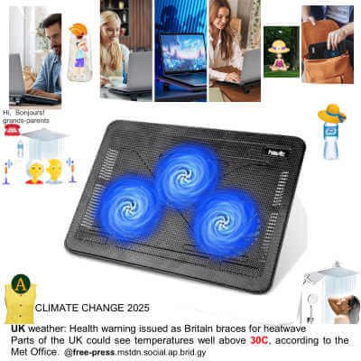 Laptop Cooler Cooling Pad, Slim Portable USB Powered (3 Fans), Black/Blue