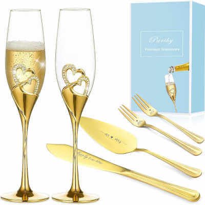 Wedding Cake Knife and Server Set, Gold, Parihy