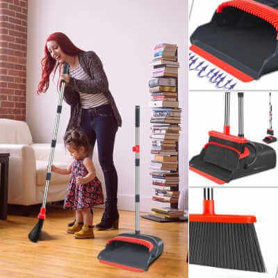 kelamayi Upgrade Broom and Dustpan Set, Black, Red