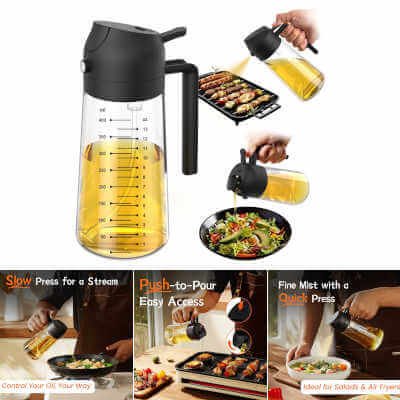 Glass Olive Oil Sprayer for Cooking – 2 in 1, 16oz, 470ml, TrendPlain
