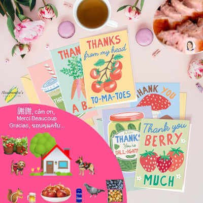 Funny Thank You Cards, 24 Punny Blank Cards with Envelopes