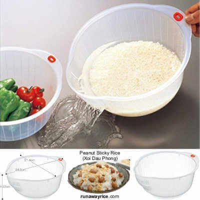 Plastic Japanese Rice Washing Bowl with Strainer, 2 Quart, Inomata