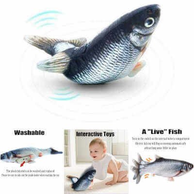 Electric Moving Fish Interactive Plush Toys, QIAONIUNIU