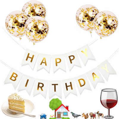Happy Birthday Banner with Balloon, Decorations, Cunoiunt