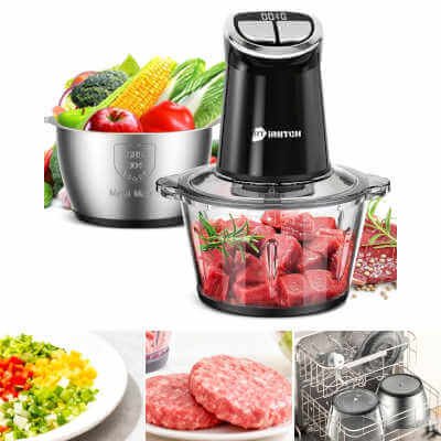 Powerful Electric Meat Grinder 800W with 2×12 Cups Bowls, iRIITCH Food Processor