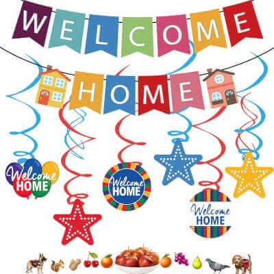 Welcome Home Banner, Colorful Paper, Decorations, 7pcs, chroma