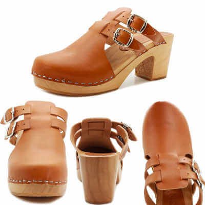 Mid-Heel Wooden Swedish Clog Sandals, KLÄGN