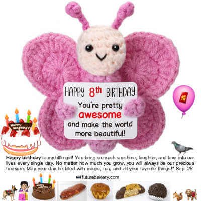 Pink Crochet Butterfly 8th Birthday Gift for Girl, Weming