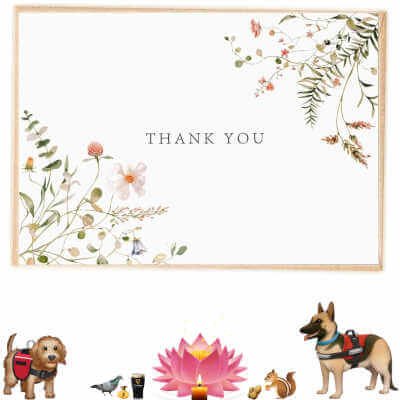 6 Wildflower Floral Thank You Cards Bulk with Kraft Envelopes, 3.5 by 5 Inches, 52pcs, SPIRITDUST